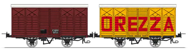REE Modeles VM-011 - Set of 2 Covered Wagon with brakes, Round roof, Red UIC Kv 4624 and OREZZA Kv 4609